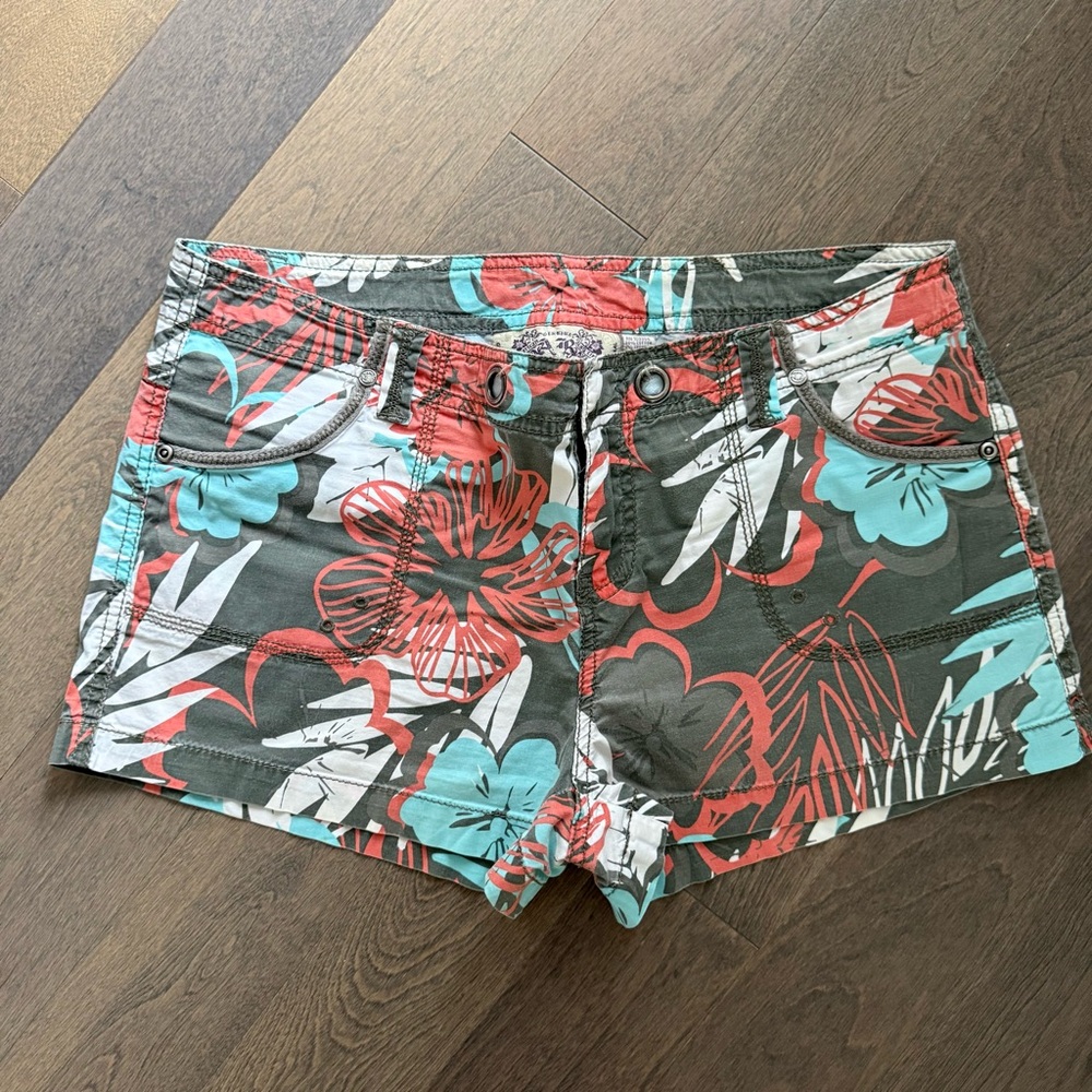 American Rag Floral Jean Shorts in Coral, Teal & Olive